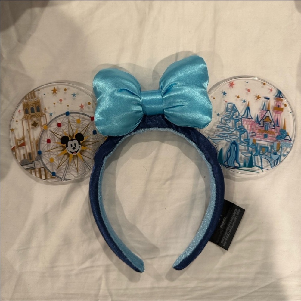 Disney Light Up Mickey Mouse Ears Headband with Blue Bow Paint The Night (NEW)